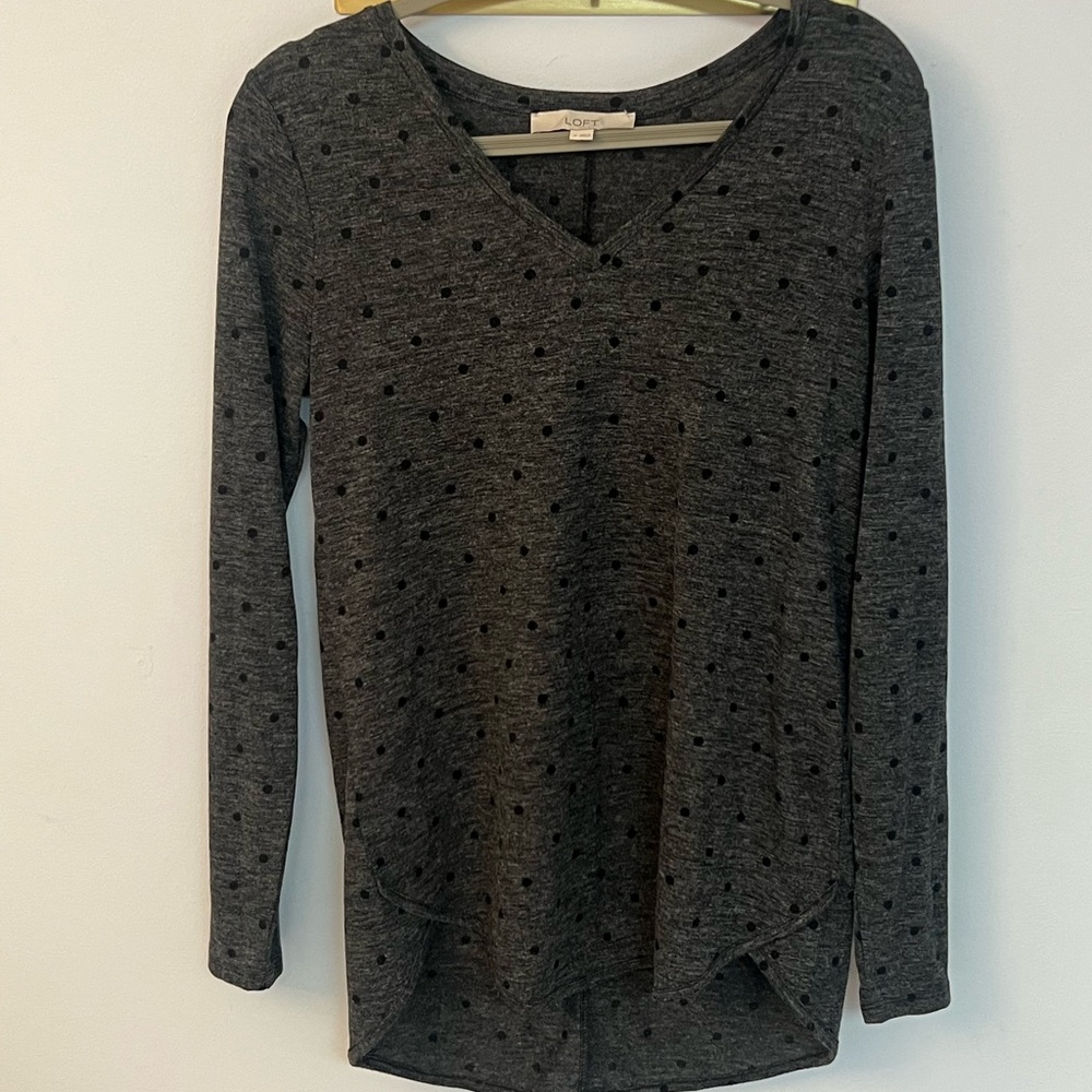 LOFT Gray and Black Polka dot Blouse